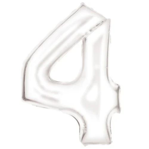 Large Number 4 Silk Lustre White Foil Balloon 66cm w x 93cm h