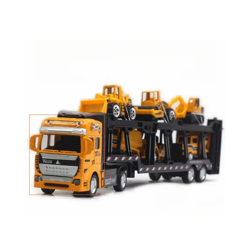 Truck King Die-Cast Toy Set - 32CM Semi-Truck with 6 Mini Construction Vehicles