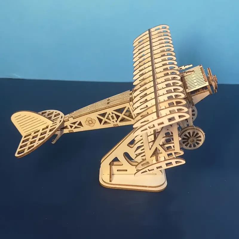 3D Wooden Bi-Plane Model Kit - Handcrafted DIY Puzzle