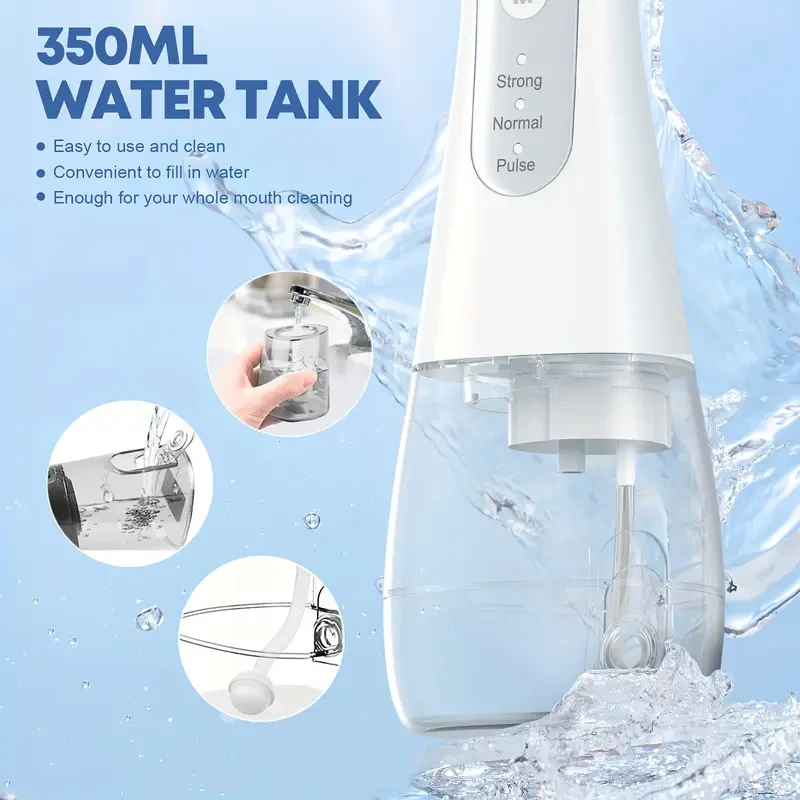 Cordless Water Flosser - Rechargeable Oral Irrigator with 5 Tips and Storage Bag (11.83oz)