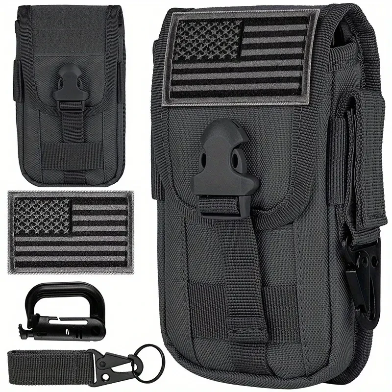 Cell Phone Holster Pouch with Molle Attachment and US Flag Patch