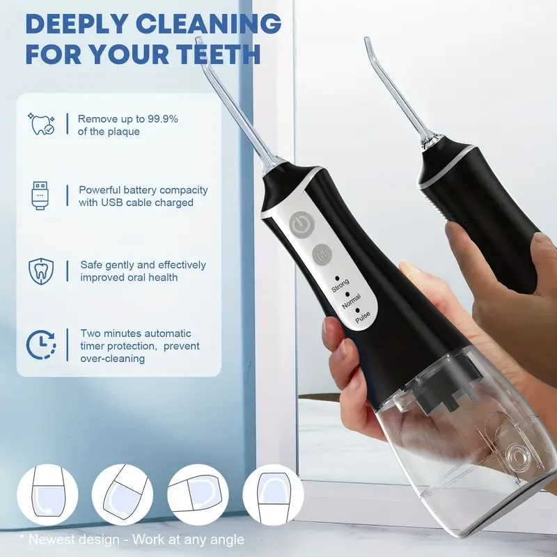 Cordless Water Flosser - Rechargeable Oral Irrigator with 5 Tips and Storage Bag (11.83oz)