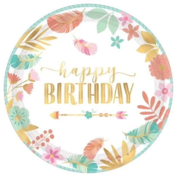 Round Metallic Plates - Boho Birthday Girl (26cm) - Pack of 8