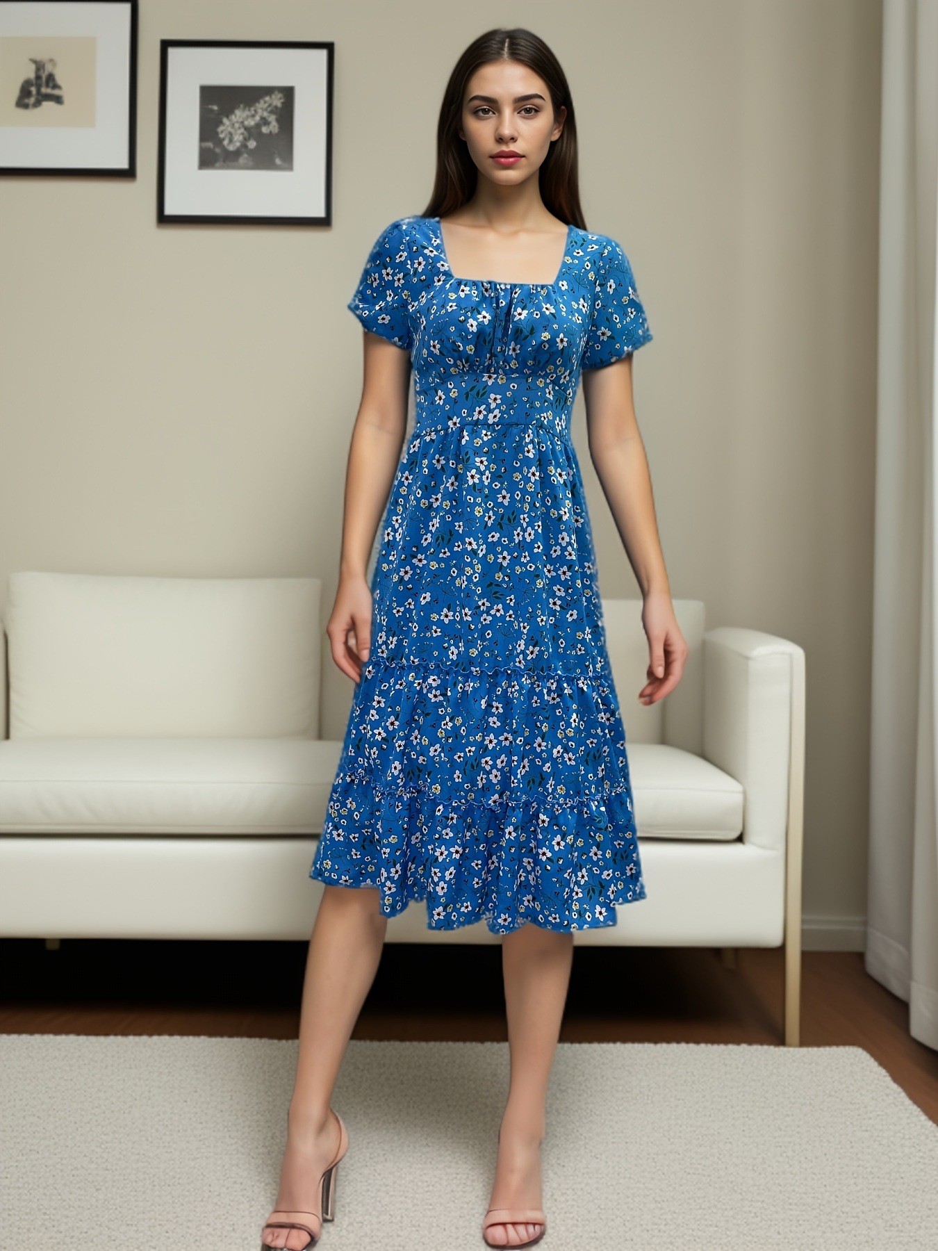Summer Puff Floral Printed Long Dresses