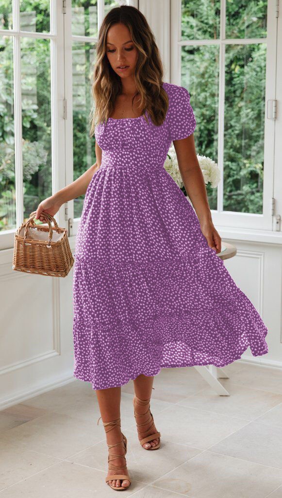 Summer Puff Floral Printed Long Dresses