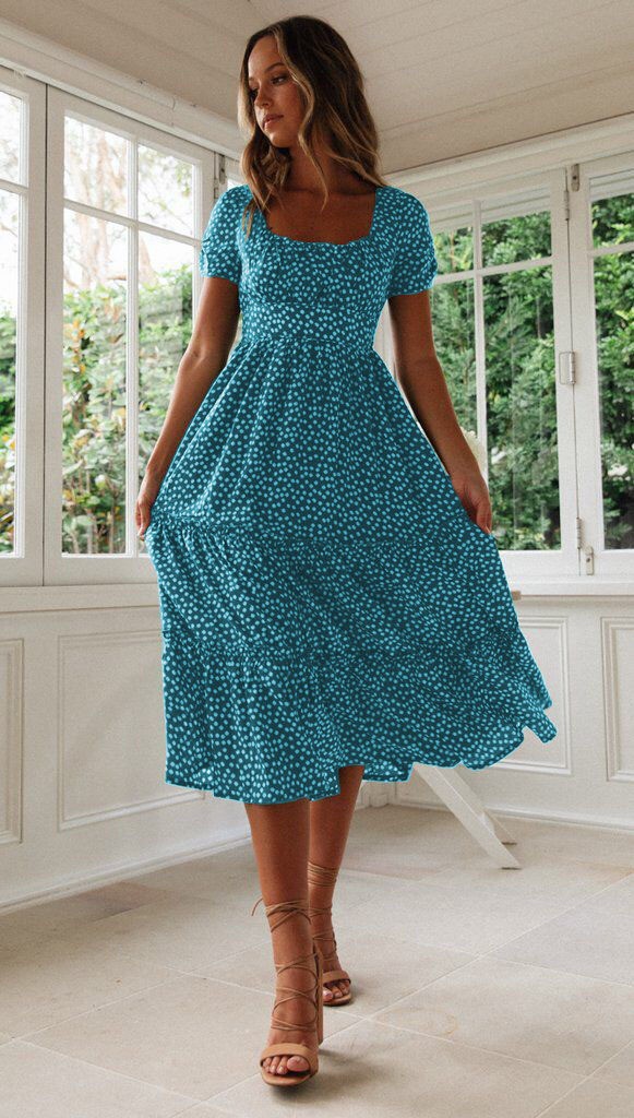 Summer Puff Floral Printed Long Dresses