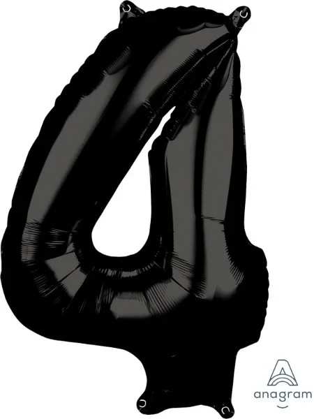 Foil Balloon - Mid-Size Shape Numeral 4 (Black)