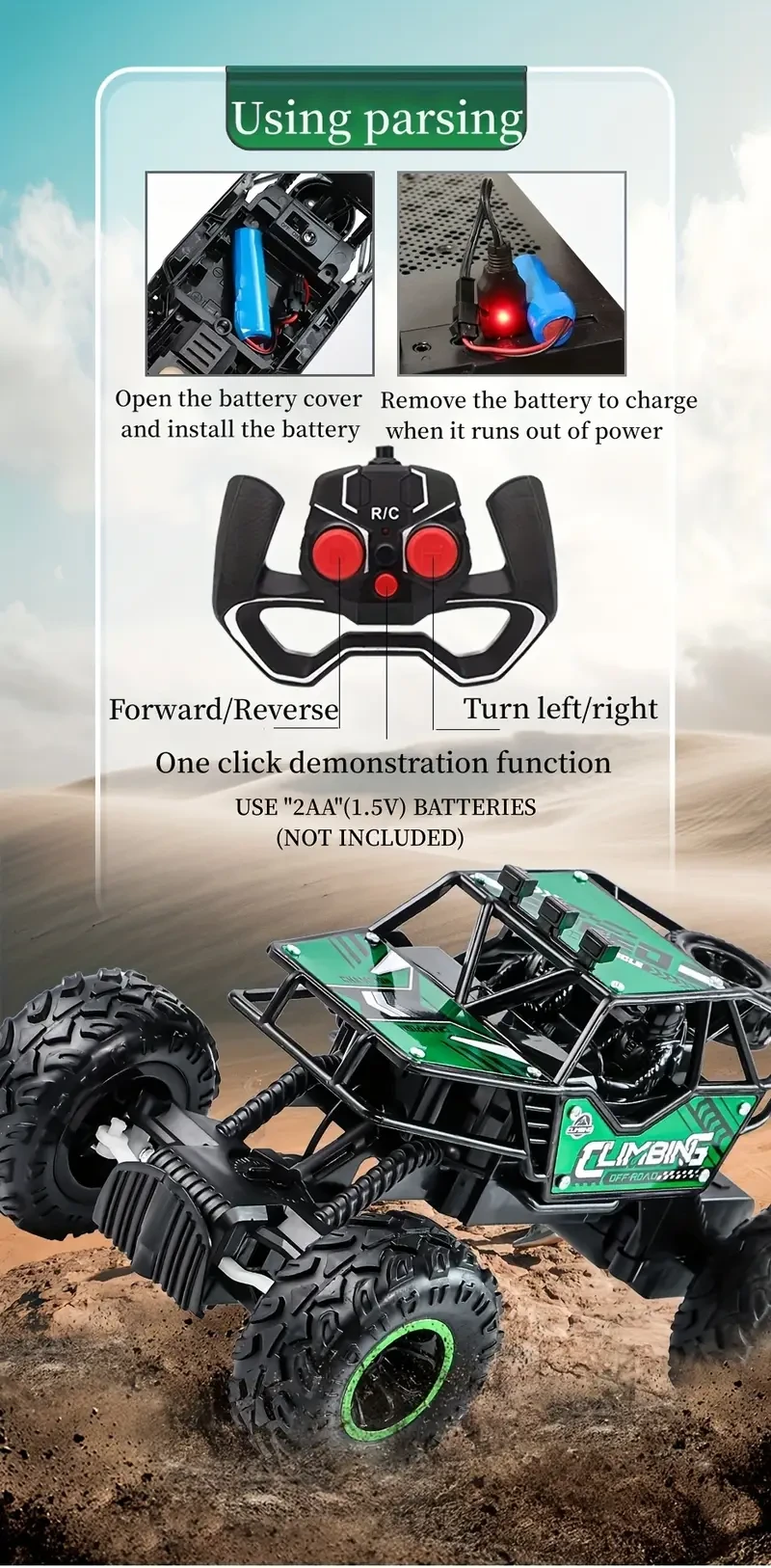 Alloy Remote Control Car Off-road Climbing Charging With Lights Rubber Tire Gift Boxed Toy Car