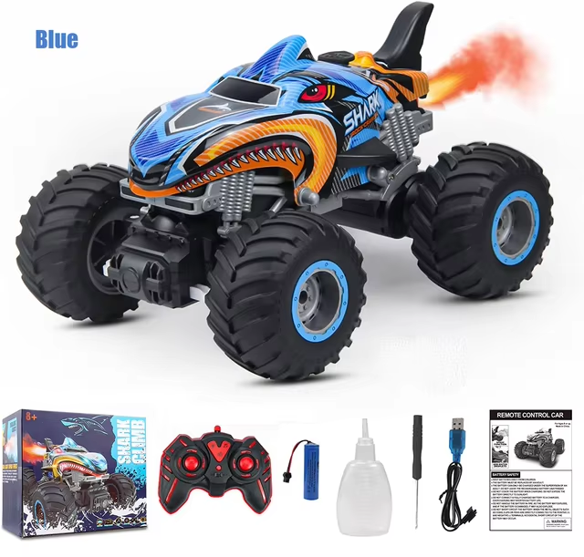 2.4GHz Remote Control Cars Monster Shark RC Car Electric Trucks Stunt Vehicle Sound Light Spray Toys for Boys Kids Children Gift