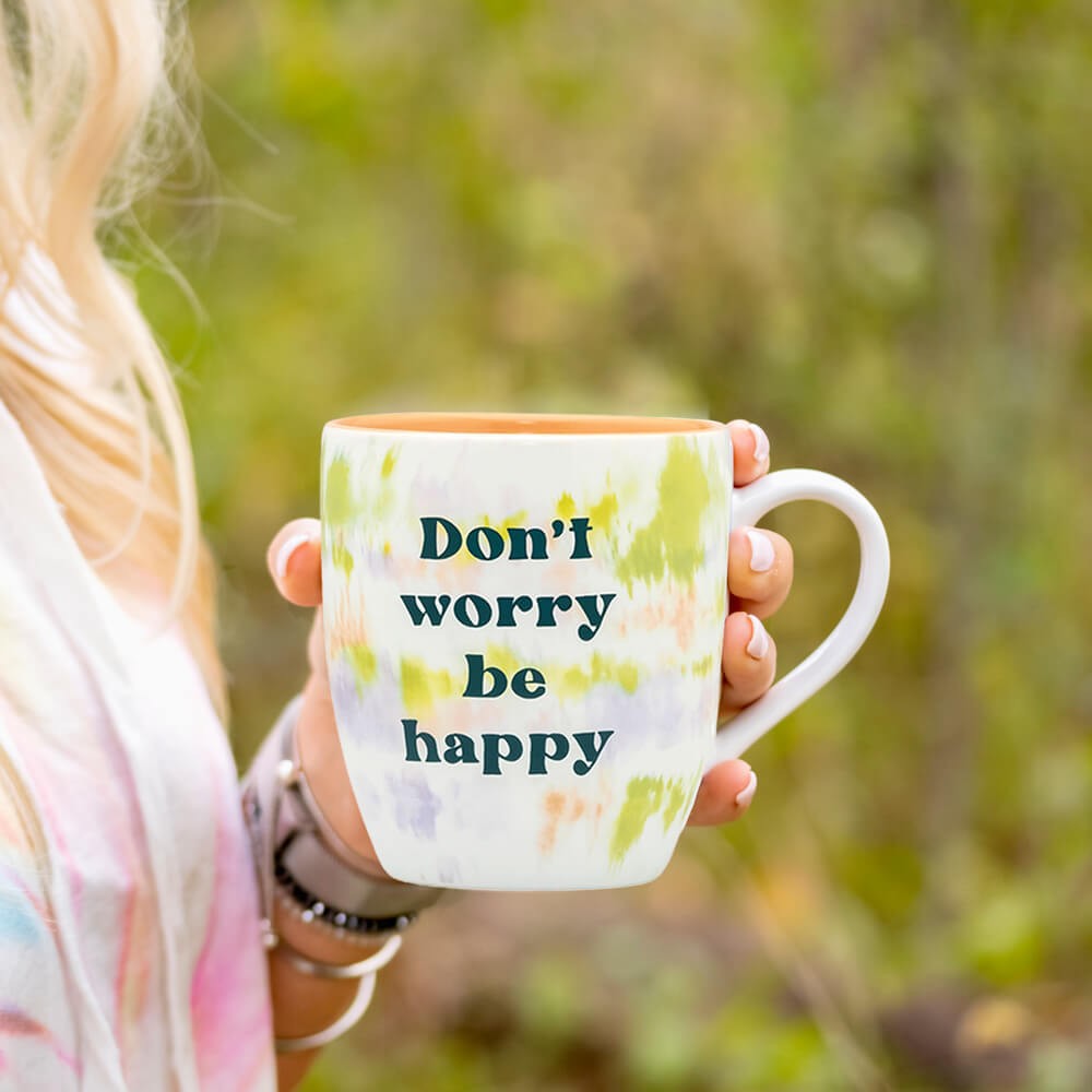 Blurred Don't Worry Be Happy Tie Dye Mug