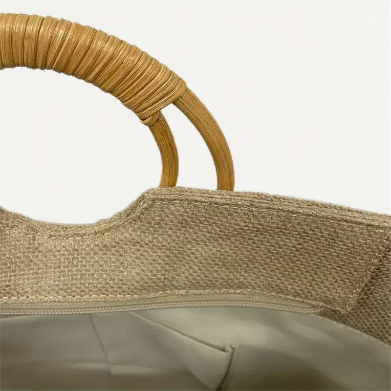 Straw Tote Bag with Bamboo Handles