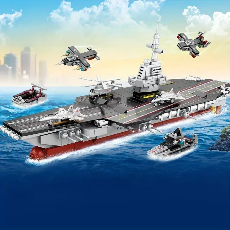 546pcs Military Series 8 In 1 Aircraft Carrier Educational Puzzle Small Building Blocks DIY Assembling Toys Christmas Halloween Gift