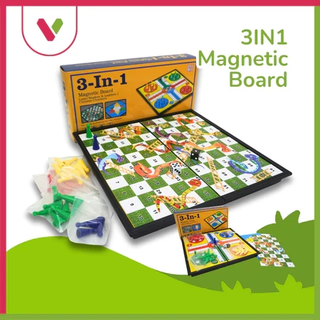 [VENTO] Magnetic Board 3in1 Ludo Halma Snakes and Ladders