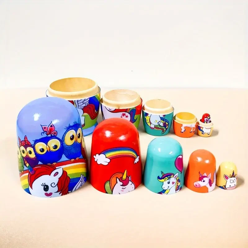 Wooden Unicorn Nesting Dolls: Festive And Unique Home Decor, Children'S Handicraft Toy, Perfect for Christmas, Halloween, Thanksgiving, Birthday, And Party Gifts