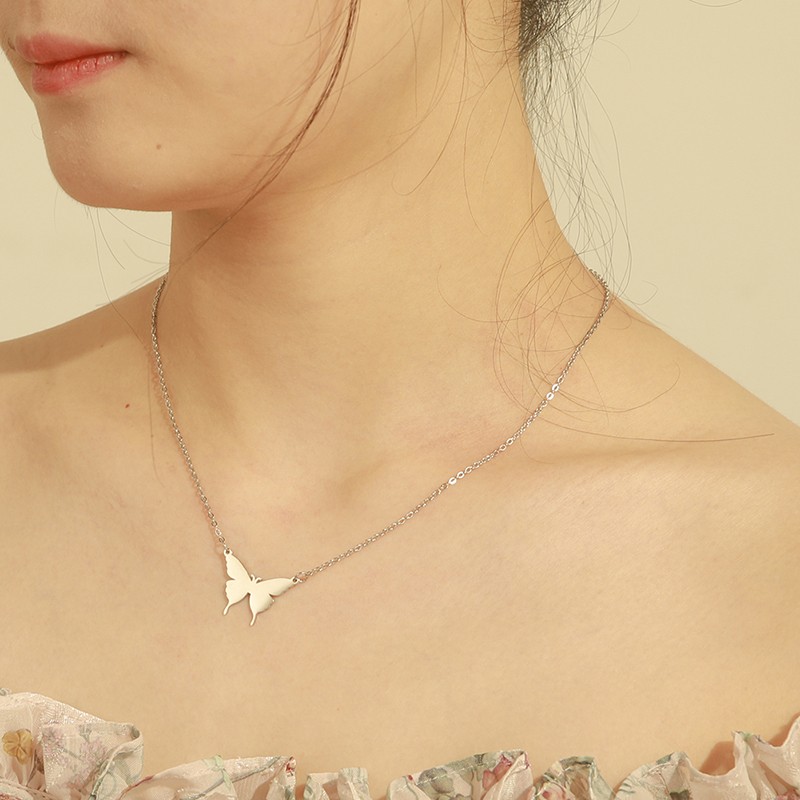 Fashion Stainless Steel Gold & Silver Butterfly Pendant Necklace