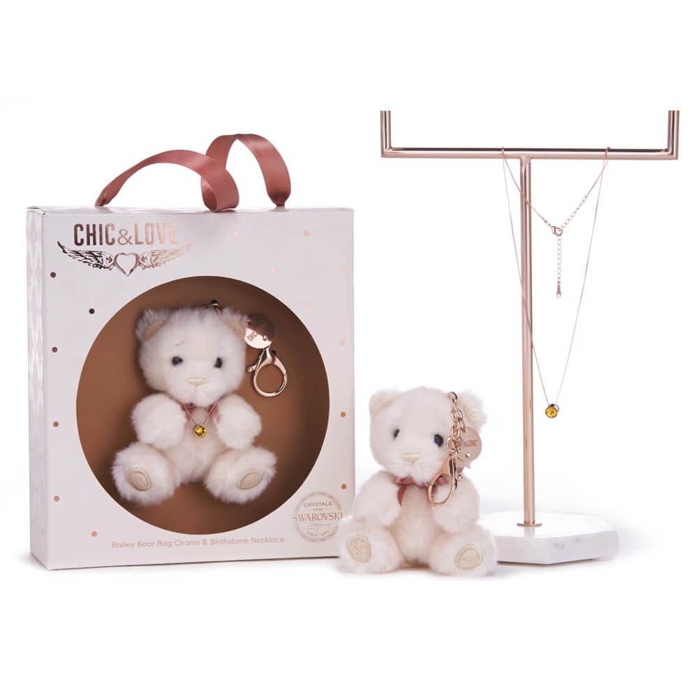 Bailey Bear Bag Charm & Birthstone Necklace - November