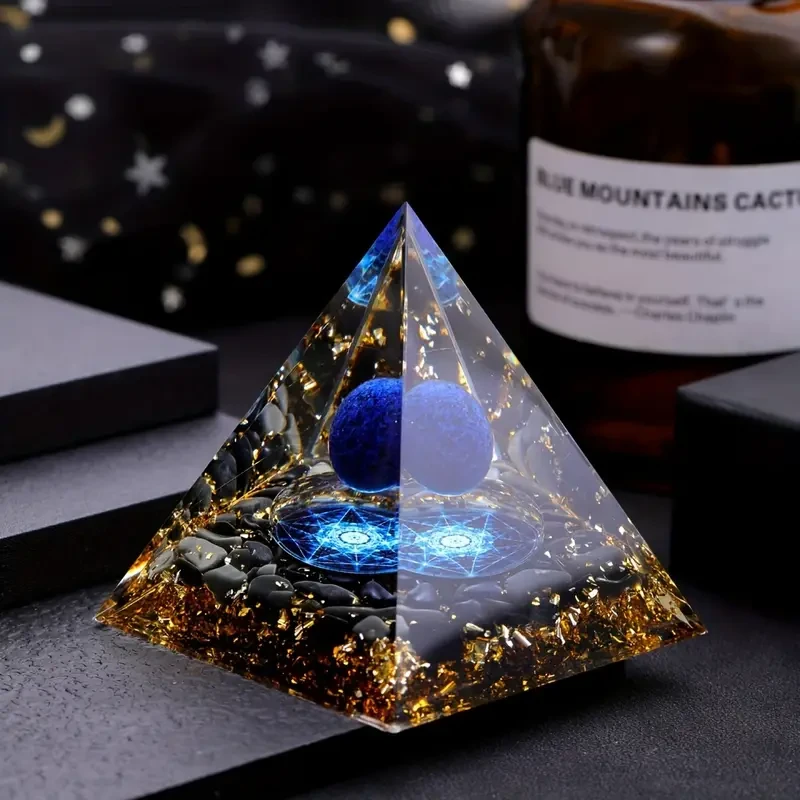 Natural Stone Pyramid with Lapis Lazuli Ball - Home Decoration & Meditation Gift