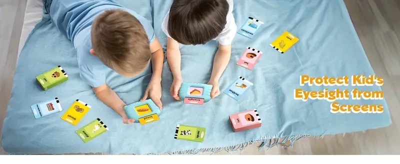 Interactive Talking Flash Card Machine for Kids 0+, Includes 112 Double-Sided Visual Word Cards, Educational Sensory Learning Language Interaction Toy, Ideal for Children's Gift, Christmas, Birthday - ABS Material, Mixed Color