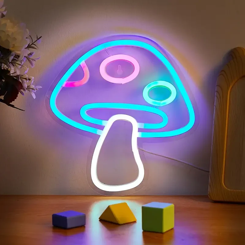 LED Neon Mushroom Cute Neon Sign - USB Powered Night Light for Game Room, Bedroom, Living Room, and Party Decor