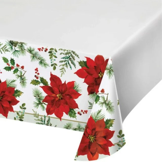 Posh Poinsettia Tablecover Border Print Paper 137cm x 259cm