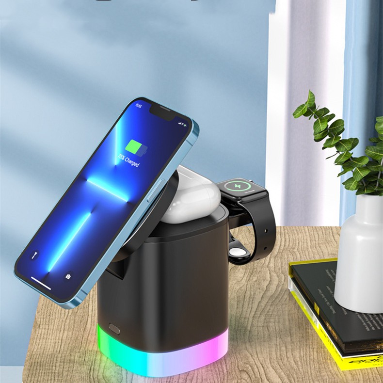 3 In 1 Magnetic Wireless Fast Charger For Smart Phone RGB Ambient Light Charging Station