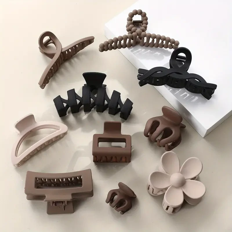 10pcs Matte Solid Color Flower Shaped Hair Claw Clips