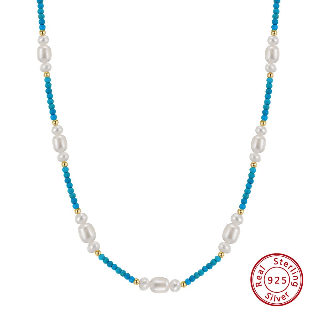 Turquoise and Pearl Beaded Necklace