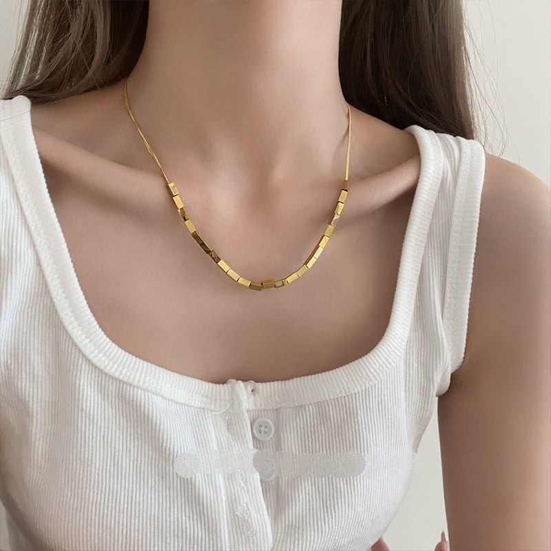String Square Beaded Necklace