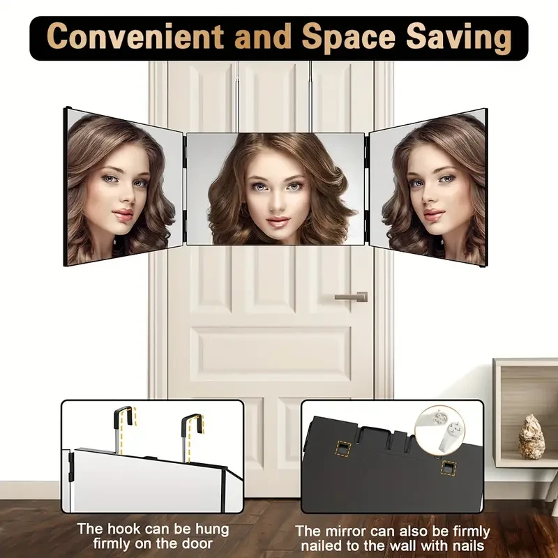 3 Way Mirror for Self Hair Cutting 360 Viewing Angle Self Hair Cutting Mirror, Clear Anti-Fog HD Glass