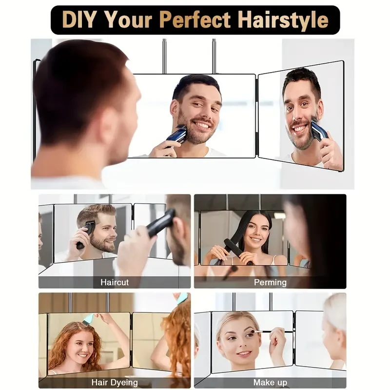3 Way Mirror for Self Hair Cutting 360 Viewing Angle Self Hair Cutting Mirror, Clear Anti-Fog HD Glass