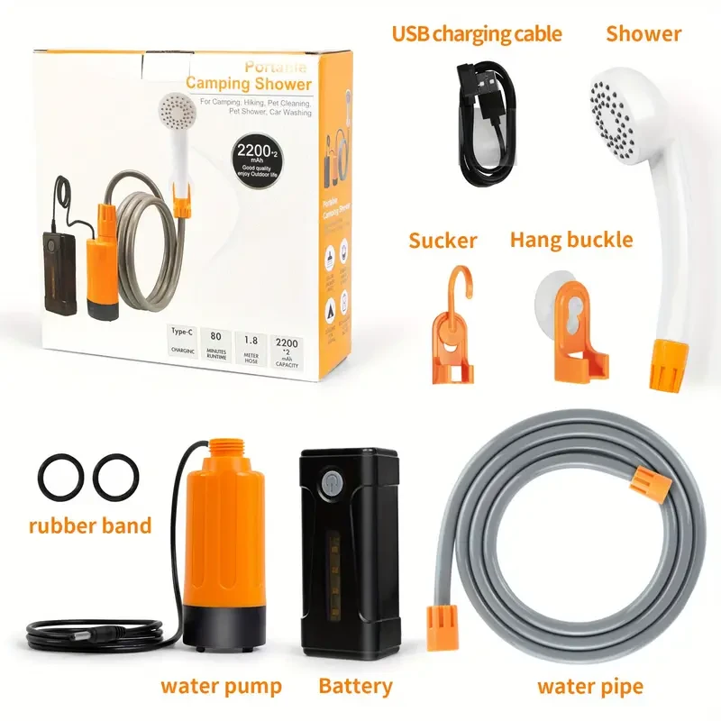 USB Rechargeable Portable Camping Shower Pump - Steady Water Flow from Bucket - Perfect for Travel and Camping
