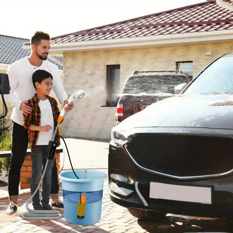 USB Rechargeable Portable Camping Shower Pump - Steady Water Flow from Bucket - Perfect for Travel and Camping