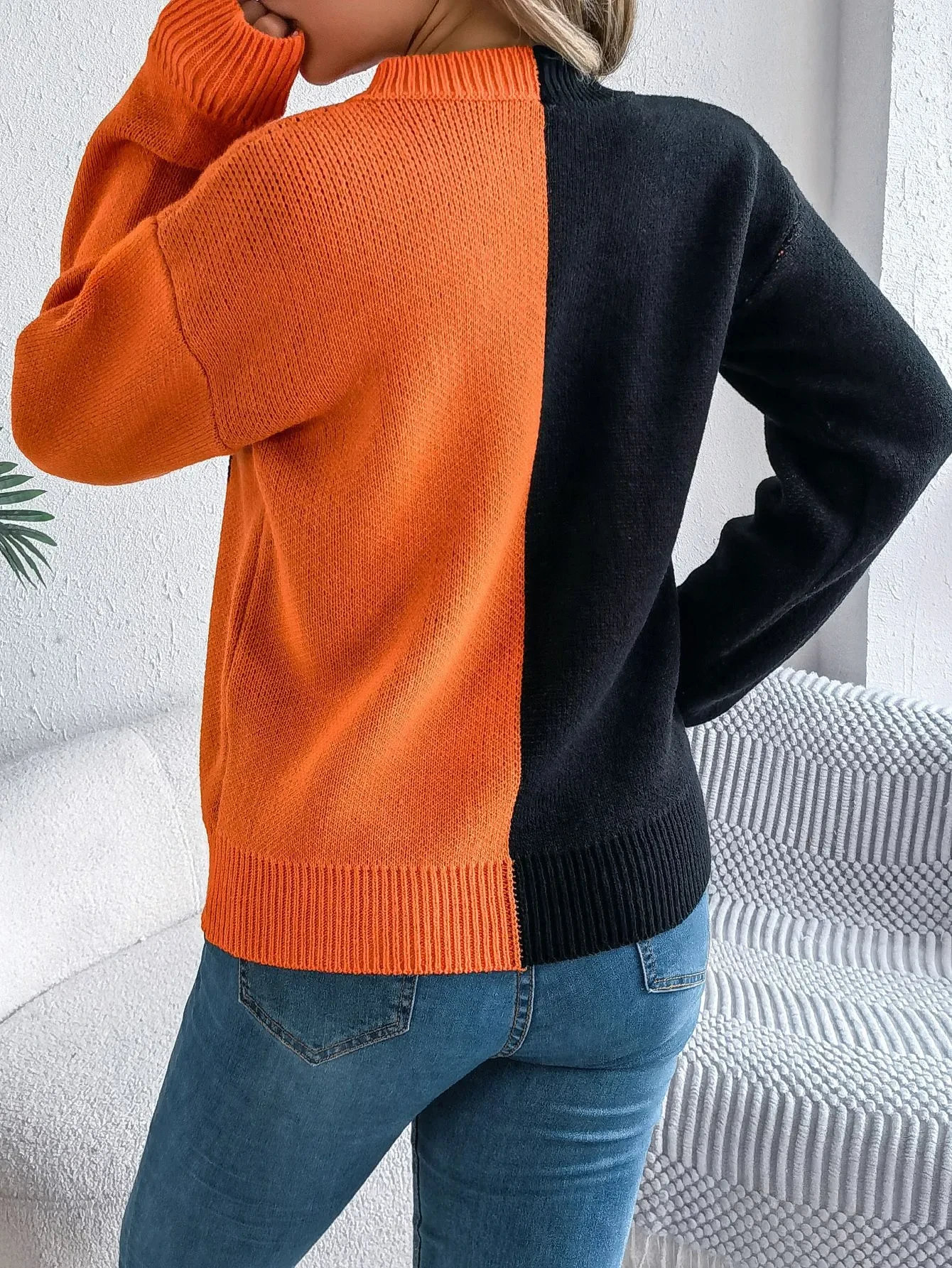 Halloween Contrast-color Pullover Sweater  For Women's Clothing