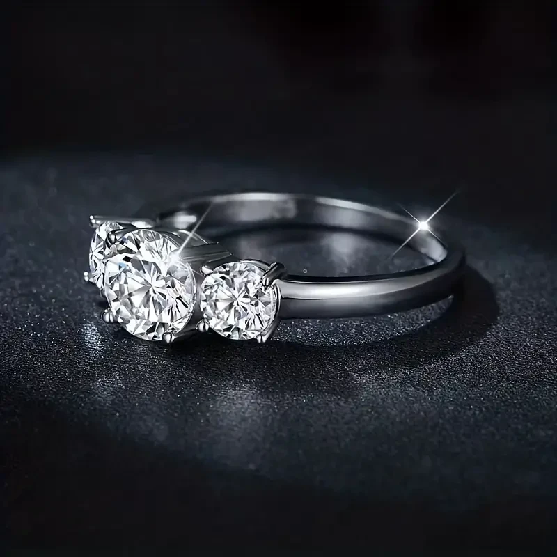 1pc Exquisite 2-4 Carat Real Moissanite Sterling Silver Ring