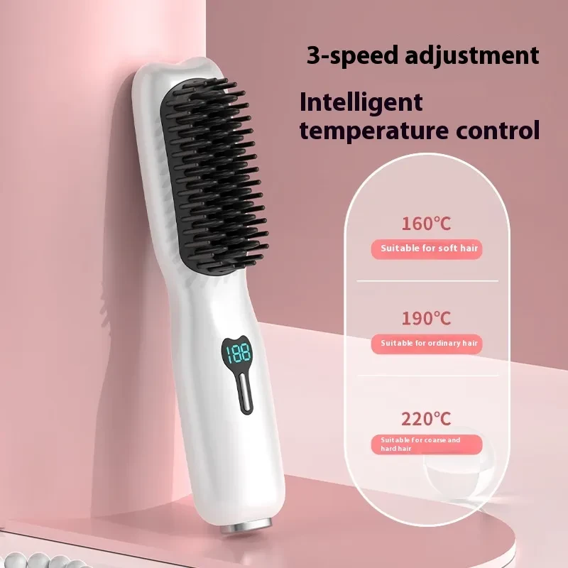 Rechargeable Wireless Straightening Comb 220 Hair Straightener Brush