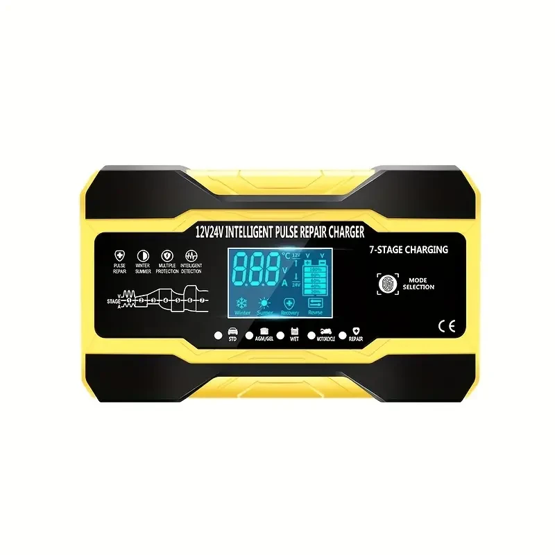 RJTianye Car Battery Charger 10 Amp - Intelligent Fully Automatic Charger, 12V/24V Maintenance Trickle Charger with Temperature Compensation for Lead-Acid Batteries
