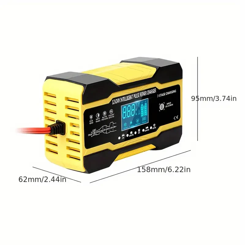 RJTianye Car Battery Charger 10 Amp - Intelligent Fully Automatic Charger, 12V/24V Maintenance Trickle Charger with Temperature Compensation for Lead-Acid Batteries
