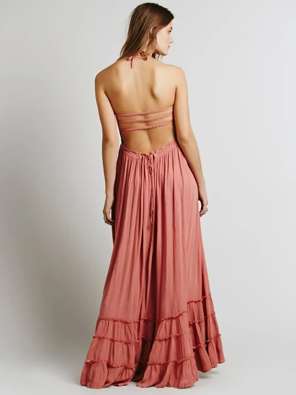Summer Cotton Sexy Backless Maxi Dress