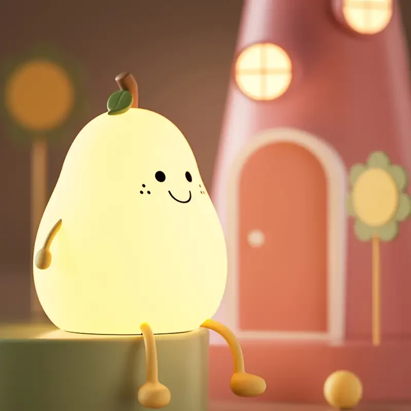 Cute Pear LED Night Light - Multi-Color Bedside Lamp