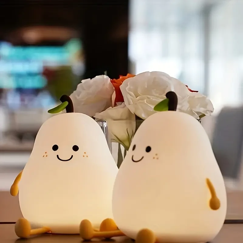 Cute Pear LED Night Light - Multi-Color Bedside Lamp