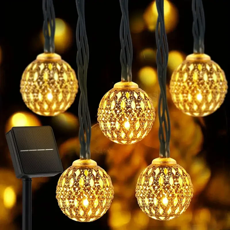 6.5m Moroccan Ball String Lights - Solar-Powered, 30 LEDs