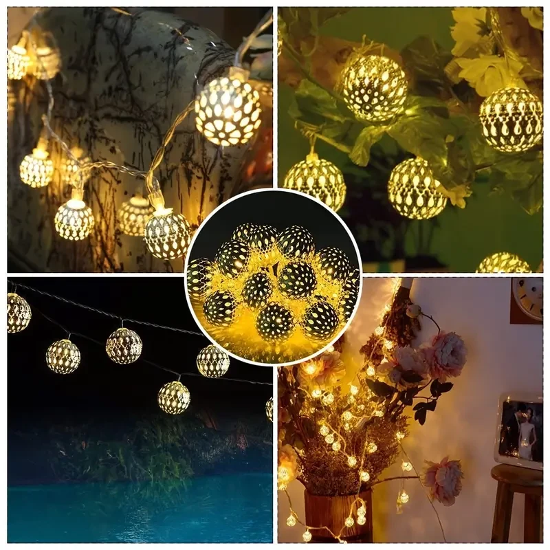 6.5m Moroccan Ball String Lights - Solar-Powered, 30 LEDs