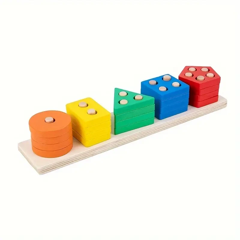 Wooden Stacking & Sorting Toys - Color & Shape Recognition