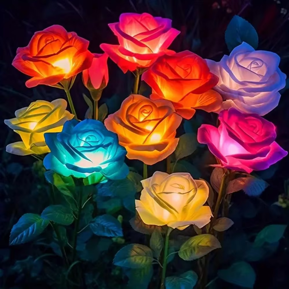 5 Heads Solar Lights Outdoor Decorative Solar Garden Lights Rose Flower Lawn Lamp for Yard Patio Garden Decor