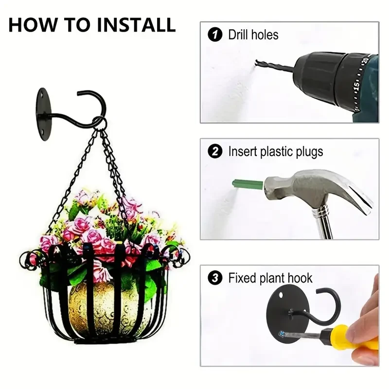 4 Pcs Heavy Duty Ceiling Hooks - Wall Mounted for Hanging Plants & Decorations
