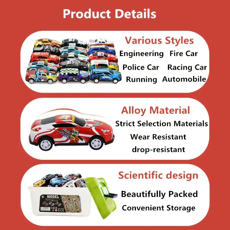 Alloy Racing Car Set - 30 Pull Back Cars in Treasure Edition Storage Bucket