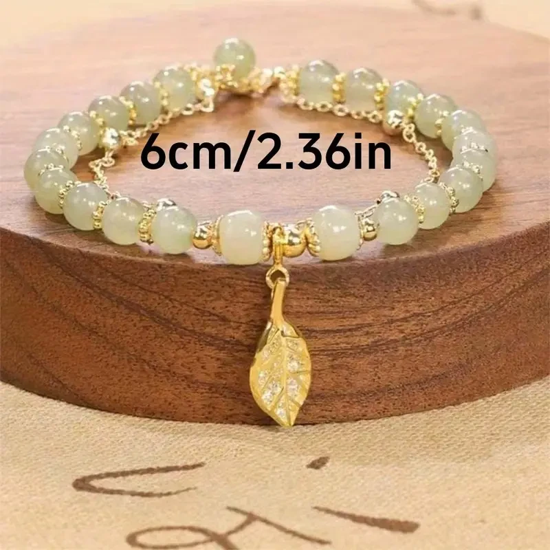Exquisite Leaf-Shaped Glass Beads Pendant Bracelet