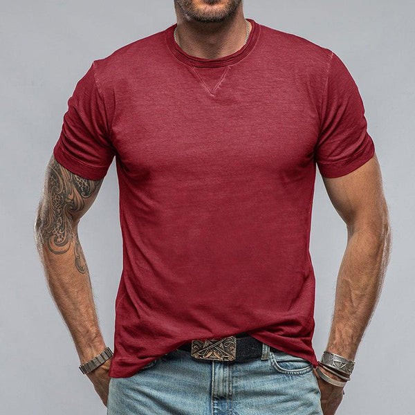 Casual Cotton Solid Color Round Neck Short Sleeve T-Shirt