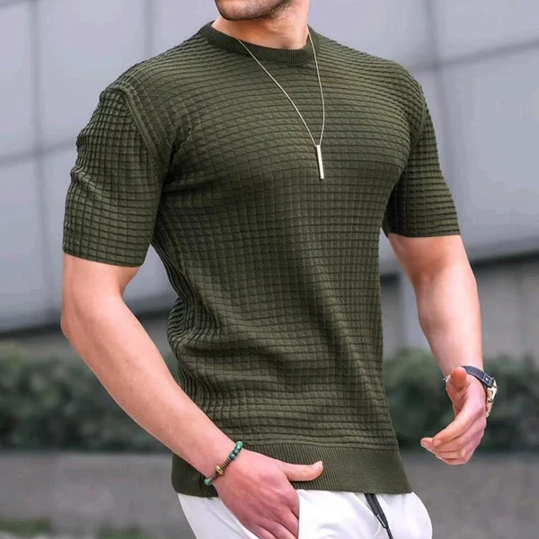 Casual Round Neck Waffle T-Shirt