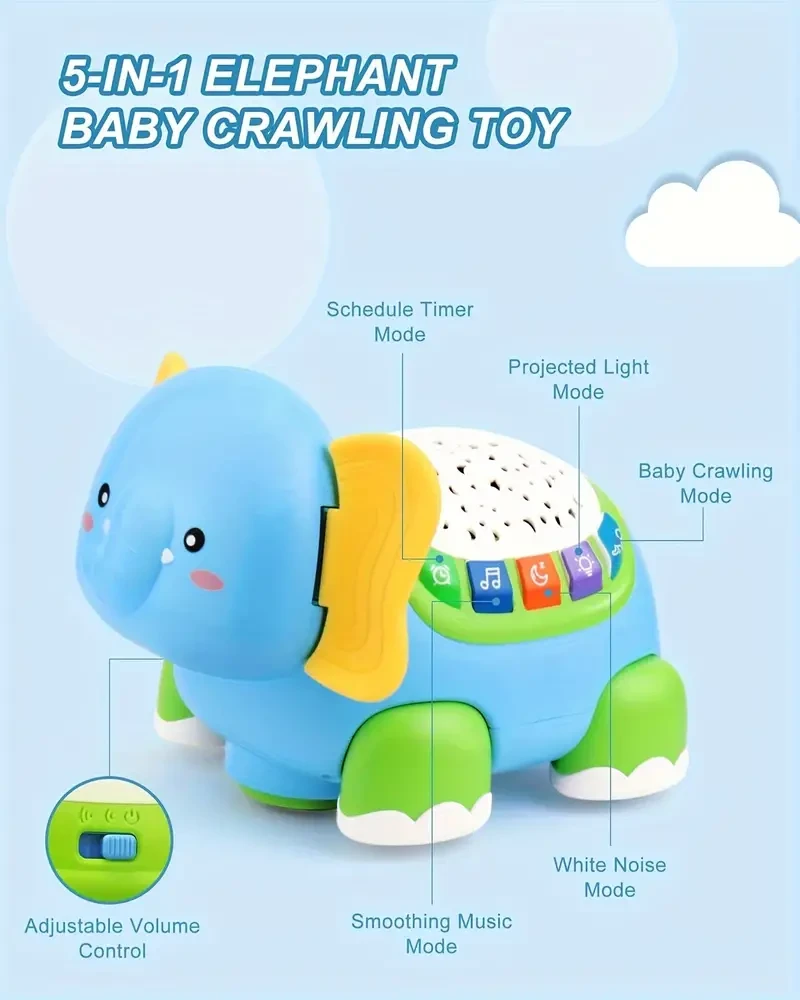 Crawling Toys, Tummy Time Toys With Star Projector Music And Light, Elephant Interactive Toy Early Developmental Toys, Christmas Gift